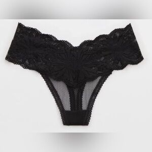 aerie Black Lace Cheeky Thong Panty